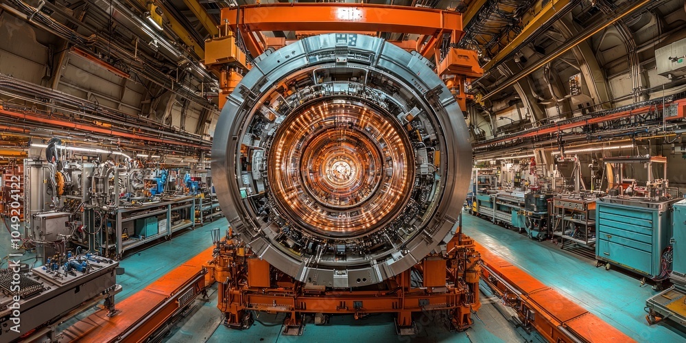 Poster A Large Circular Industrial Machine in a Factory Setting
