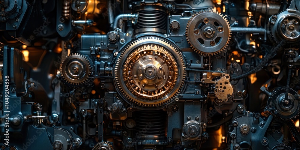 Poster Close-up of a Complex Machine's Internal Mechanism with Gears and Components