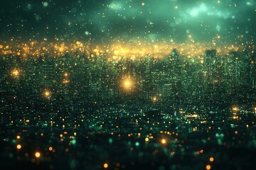 Fototapeta premium A Green and Gold Cityscape with Blurred Lights