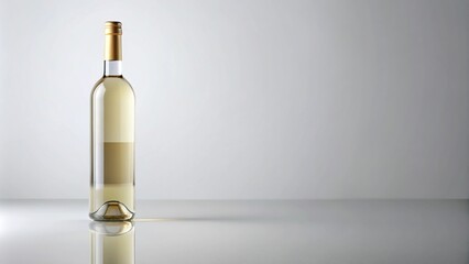 White wine bottle mockup reflected on a white background
