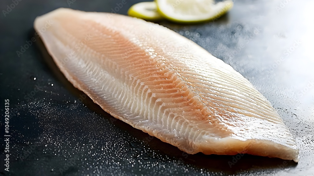 Poster delicate and fresh hoki fish fillet neatly presented on a smooth minimalist surface ready for culina