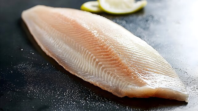 Delicate and fresh hoki fish fillet neatly presented on a smooth minimalist surface ready for culinary or use in a recipe