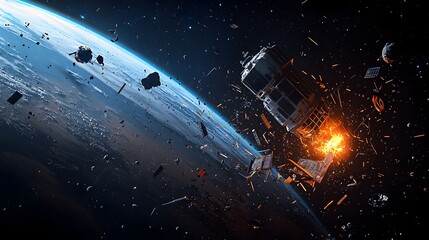 Depicting Earth s Orbit Crowded with Floating Space Debris and Abandoned Satellites Highlighting the Growing Issue of Space Pollution and the Need for Sustainable Space