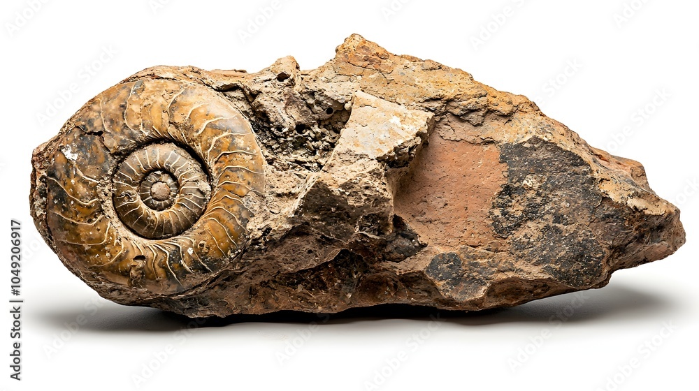 Leinwandbilder Detailed Ammonite Fossil Specimen with Intricate Spiral Shell Pattern Isolated on Clean White Background for Science and Nature Concepts