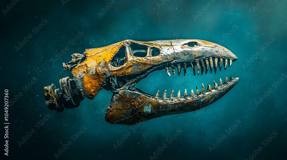 Poster Detailed Close up View of Dunkleosteus Prehistoric Jaw Fossil Captured from a Unique Angle Showcasing the Intricate Texture and Anatomy of this Ancient Marine Predator