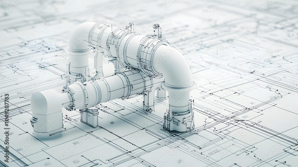 Leinwandbilder 3d rendering of a detailed schematic diagram showcasing intricate plumbing pipework joints and fitti