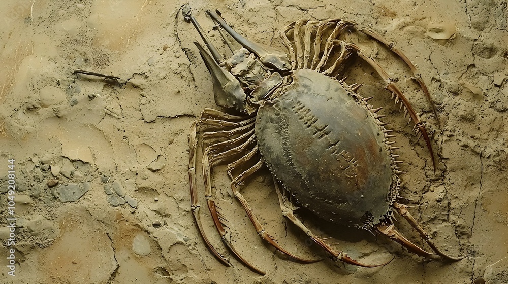 Poster detailed fossil of prehistoric horseshoe crab with visible body segments an ancient invertebrate spe