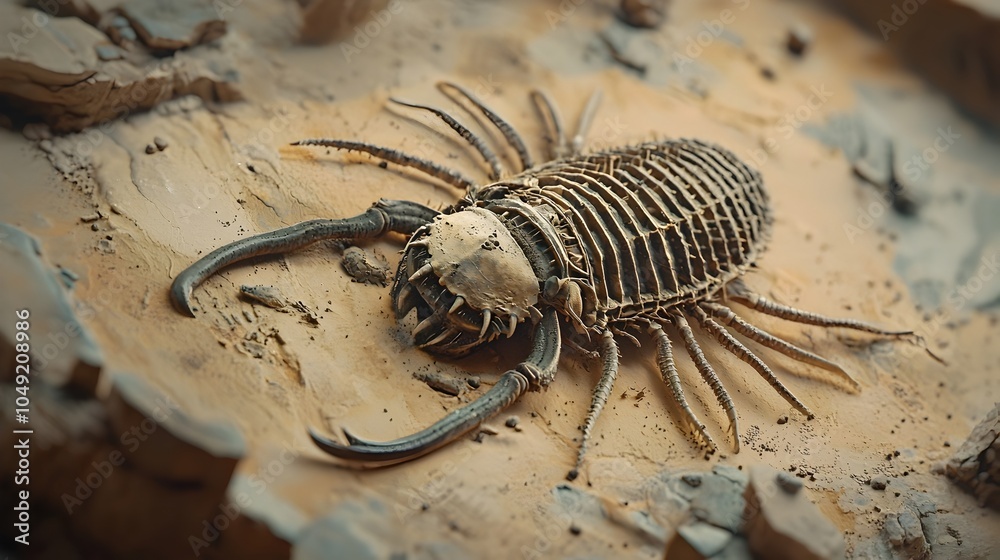 Poster Detailed Trilobite Fossil Showcasing Intricate Segmentation from Prehistoric Era   Captivating Glimpse into Ancient Marine Life and Earth s History