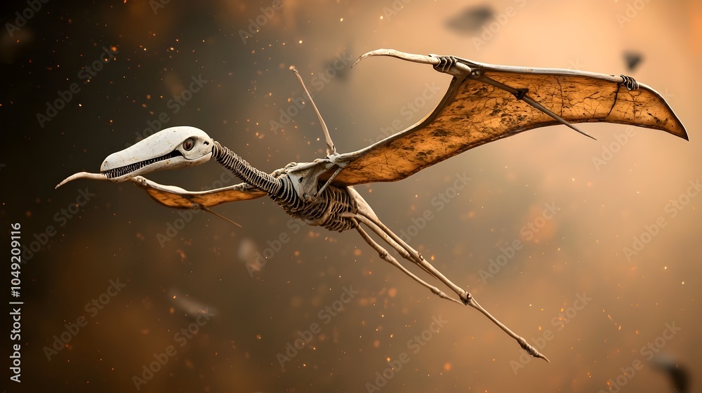 Poster Detailed and well preserved fossil of an ancient pterosaur a type of flying reptile showcasing its elongated beak and wing bones