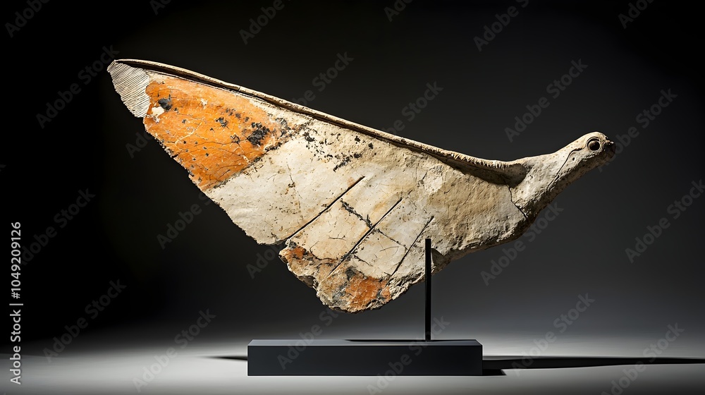 Poster detailed and well preserved fossil remains of a pterodactyl s wing displayed in a natural history mu