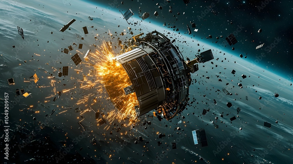 Aufkleber An AI controlled satellite using advanced sensors and analytics to identify track and map space debris orbiting the Earth