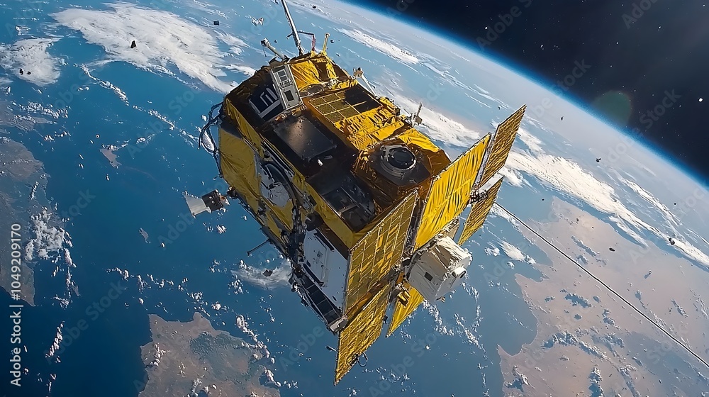 Aufkleber An AI controlled satellite utilizing advanced remote sensing and data analysis technologies to identify map and monitor the growing issue of space junk and debris orbiting the Earth