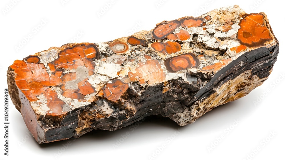 Poster Angled view showcasing the intriguing fossil patterns and textures of a fragment of petrified wood a remnant of ancient geological processes and the passage of time