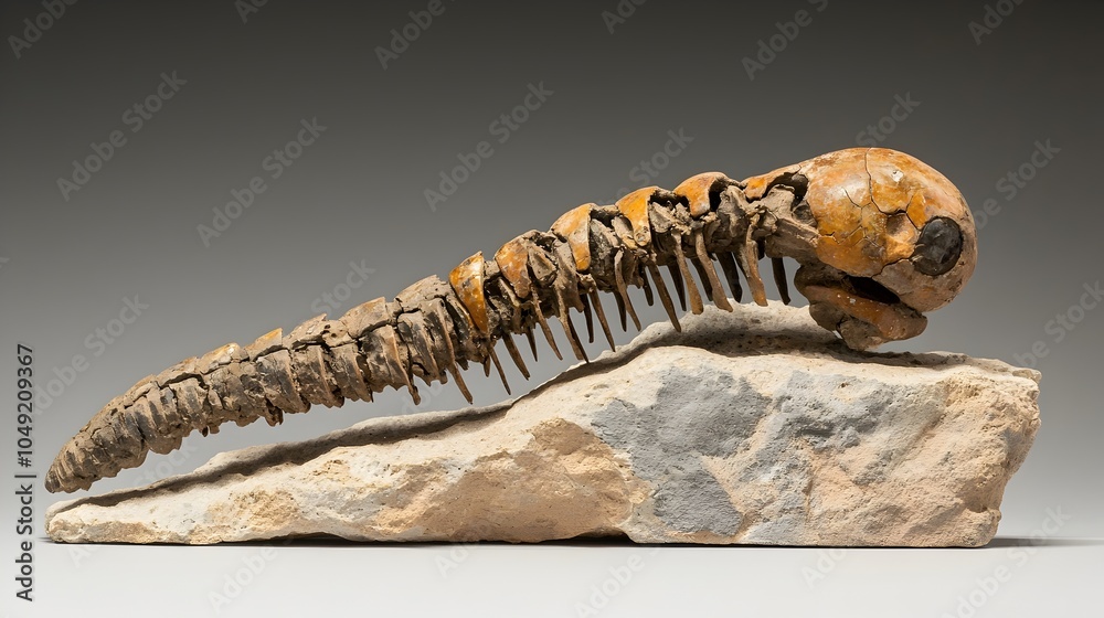 Poster Detailed close up of an ancient fossilized crinoid stem section showcasing its captivating natural patterns and intricate segmented structure