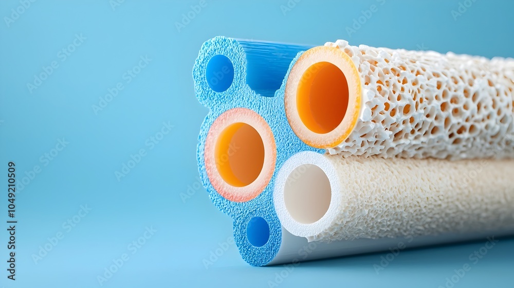 Poster detailed close up view of the cross section of a pvc pipe revealing its layered structure and intern