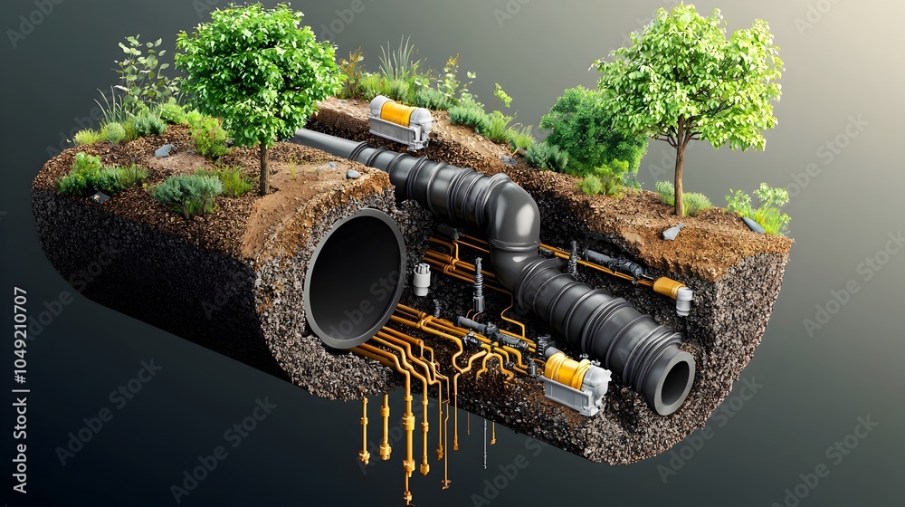 Aufkleber detailed cross section view showcasing the complex underground infrastructure of an interconnected s