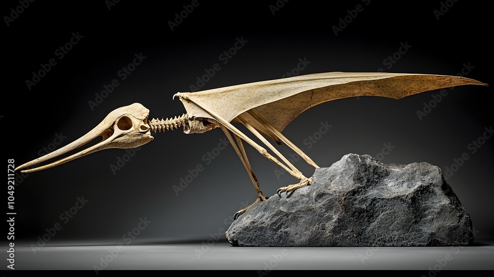 Poster detailed fossilized skeleton of an ancient prehistoric pterosaur a flying reptile from the mesozoic 