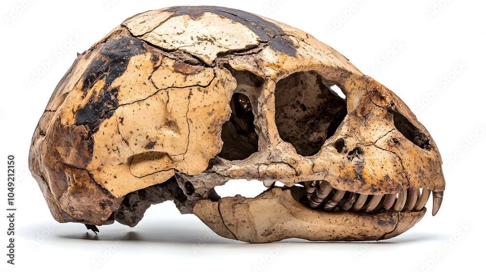 Poster Detailed profile view of a well preserved Protoceratops dinosaur skull fossil showcasing the intricate bone structure and features of this ancient prehistoric creature