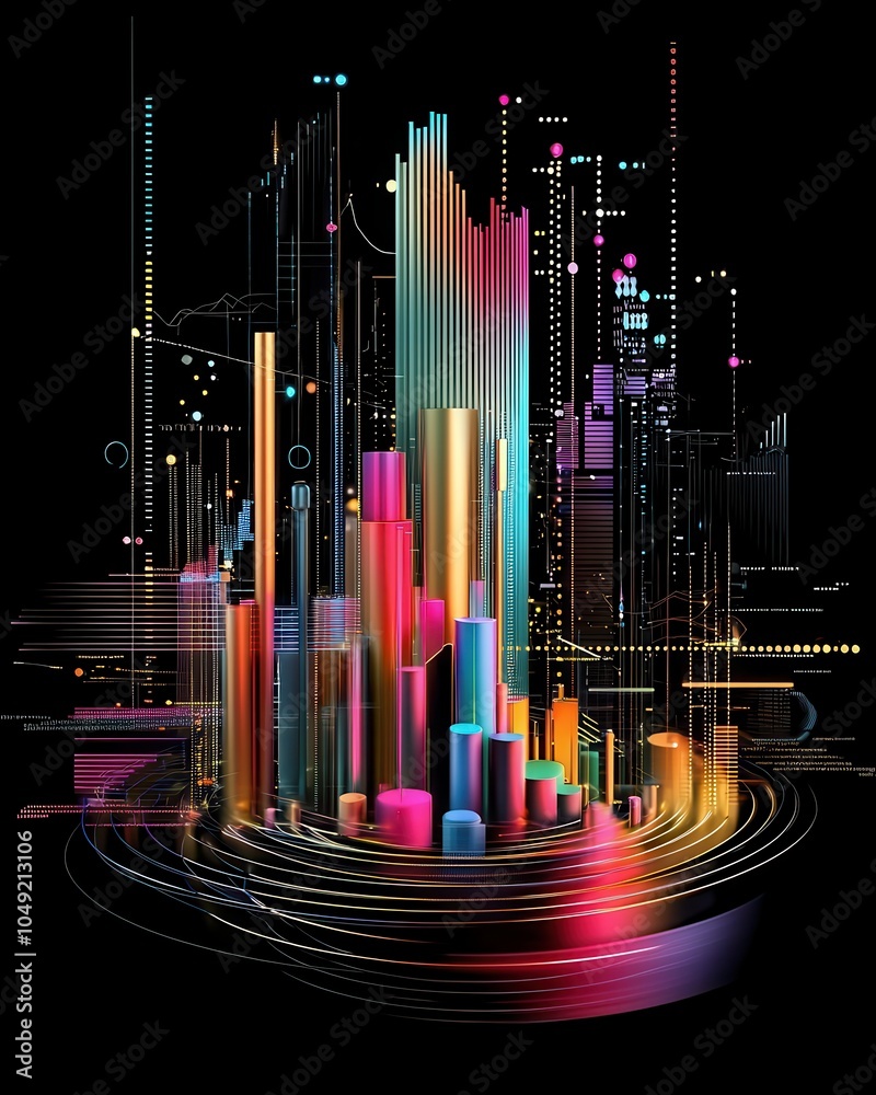 Poster colorful abstract data visualization with graphs