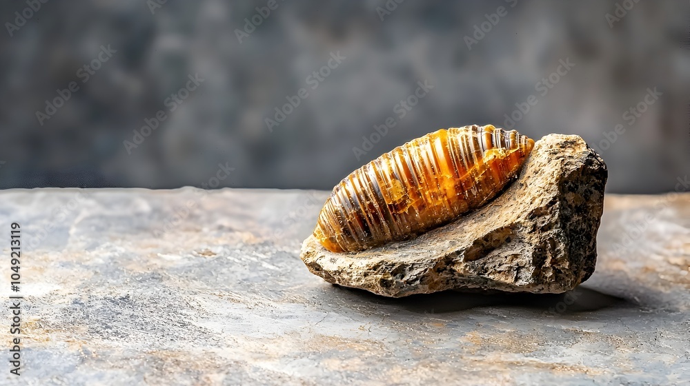 Poster Detailed view of a well preserved baculite fossil an extinct species of cephalopod mollusk with a unique straight shell resting on a neutral natural surface
