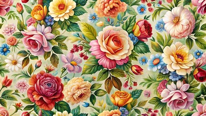 Oil color painting of floral seamless pattern