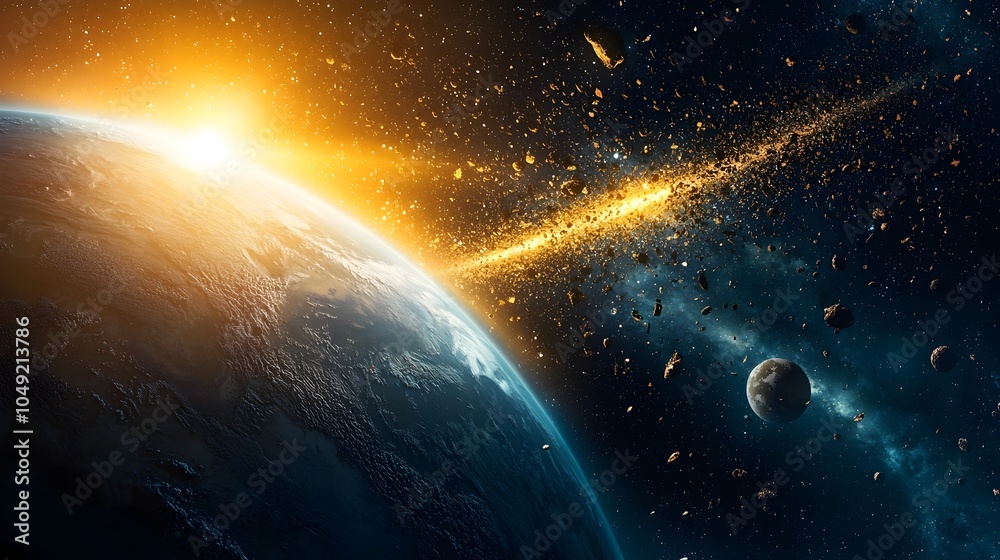 Poster digital depicting earth s orbit filled with floating pieces of space debris highlighting the growing