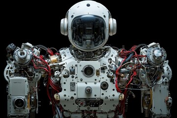 Fototapeta premium Close-up of a White Robot's Exposed Mechanical Torso