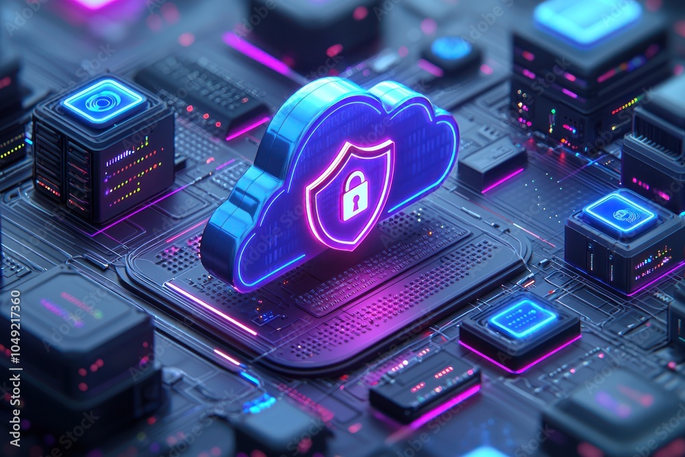 Aufkleber Glowing Cloud with Shield and Lock Representing Secure Cloud Computing