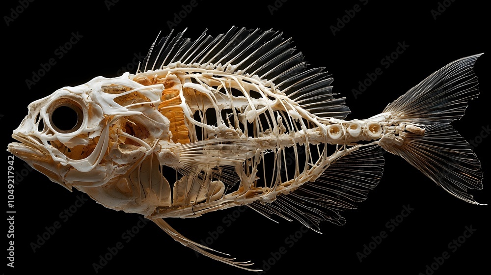 Poster Exquisite fossilized remains of an ancient fish revealing the intricate bone structure and anatomical details preserved over millions of years