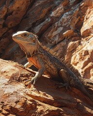 Fototapeta premium Iguana Blending into Sunlit Desert Rock