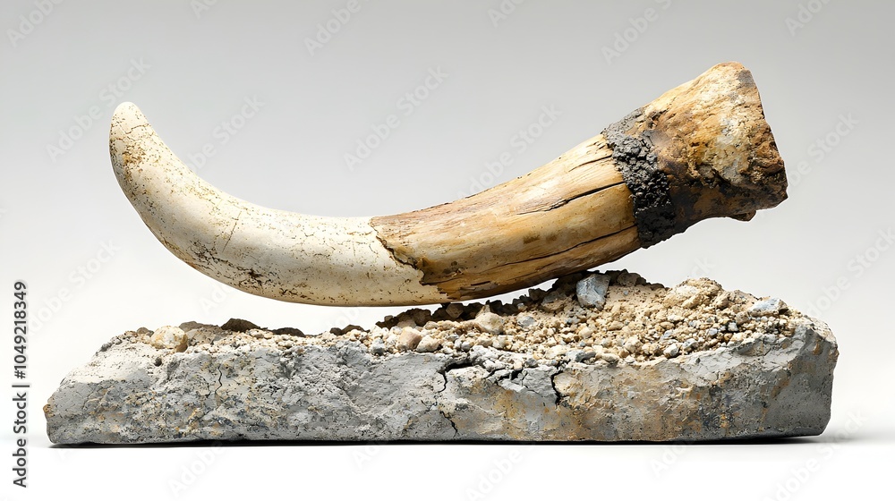 Poster exquisitely detailed mammoth tusk fossil from prehistoric era displayed in laboratory setting for pa