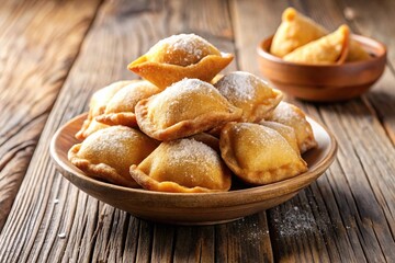 Fototapeta premium Fried dough delicacy perfect with cured meat, typical Emilia Romagna cuisine aerial view