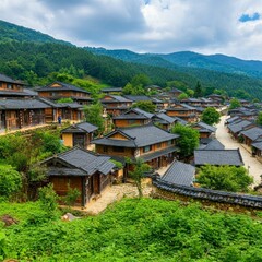 Picturesque Village on a Green Hill