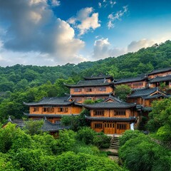 Scenic East Asian Hillside Village