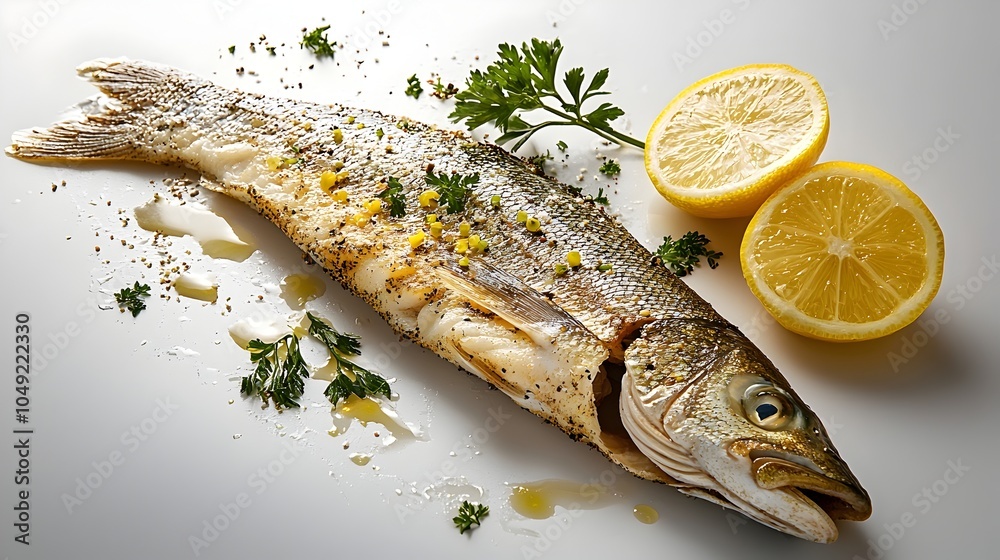 Aufkleber freshly caught whole haddock fish resting on a white studio background with a soft elegant reflectio