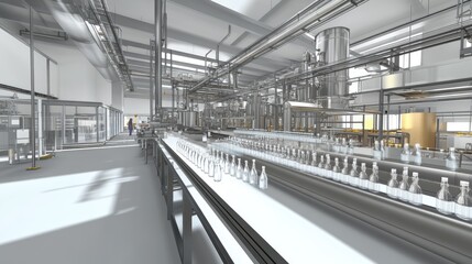 Obraz premium Modern Bottling Factory Interior with Machinery