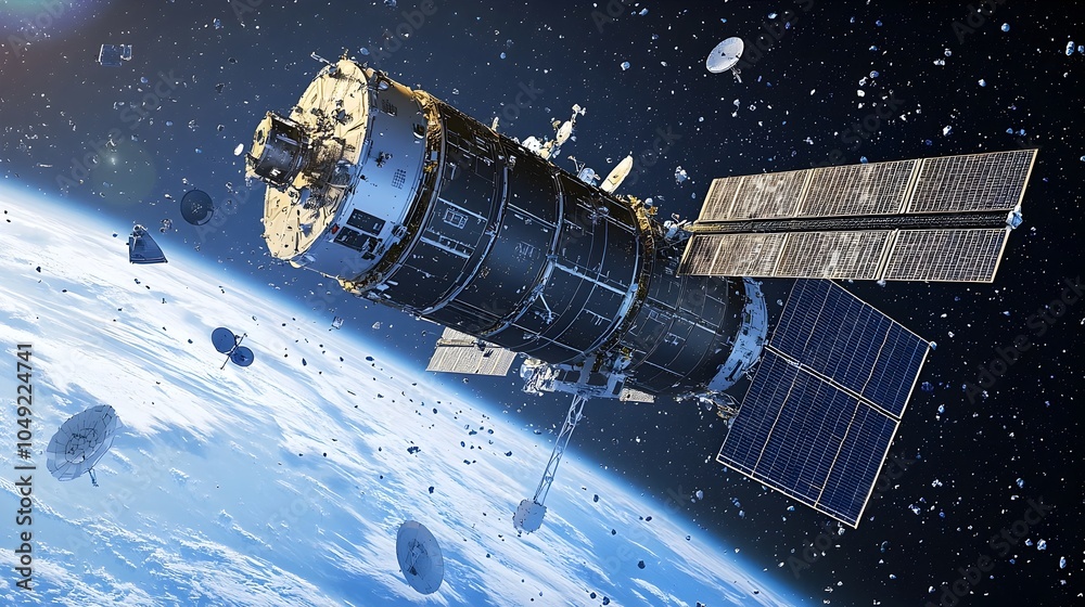 Poster future modular space station focused on orbital debris management and sustainability advanced module