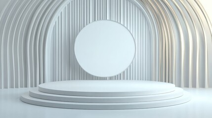 Obraz premium Abstract white stage with circular platform and arched wall