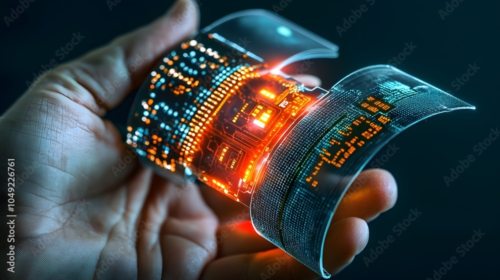 Poster Graphene based flexible electronics displaying remarkable bending and folding abilities showcasing the innovative potential of advanced materials and cutting edge technology