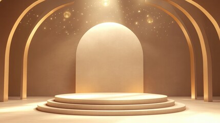 Circular Platform with Arches and Golden Lights
