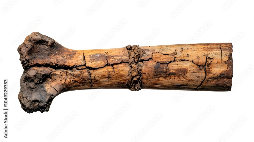 Poster Horizontally positioned fossil of a large sauropod dinosaur femur bone in a paleontological setting used for scientific research educational displays and geological study of prehistoric life