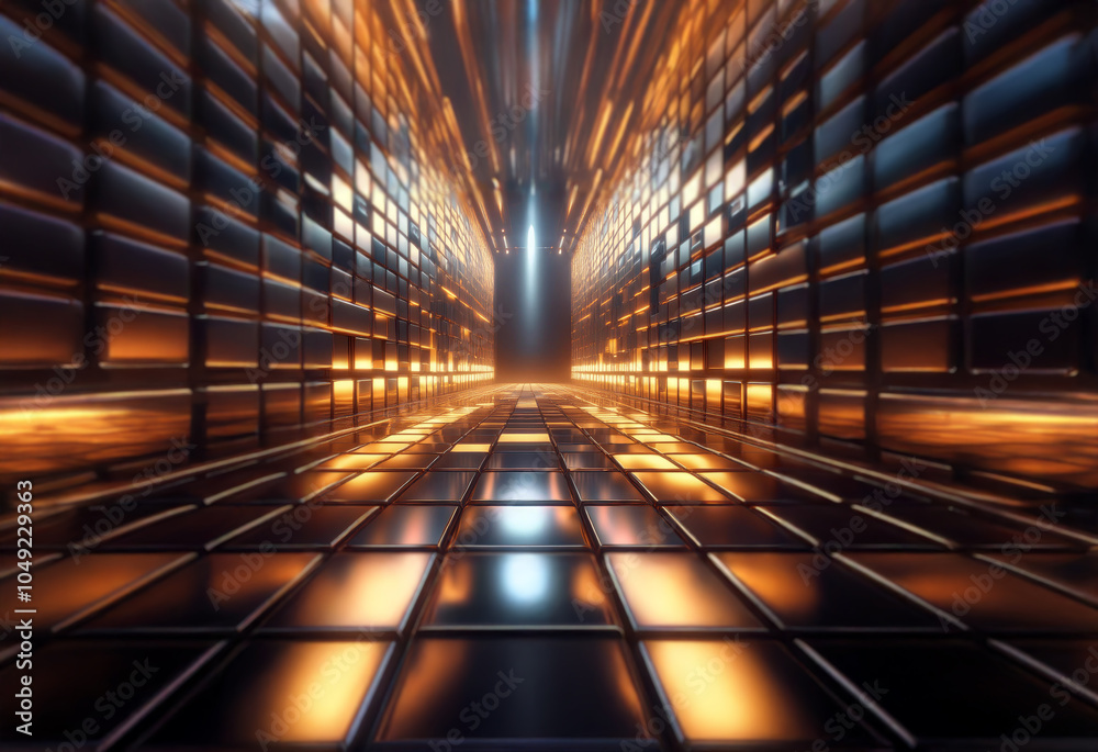 Aufkleber An abstract rendering of a futuristic hallway with a bright, glowing light at the end.