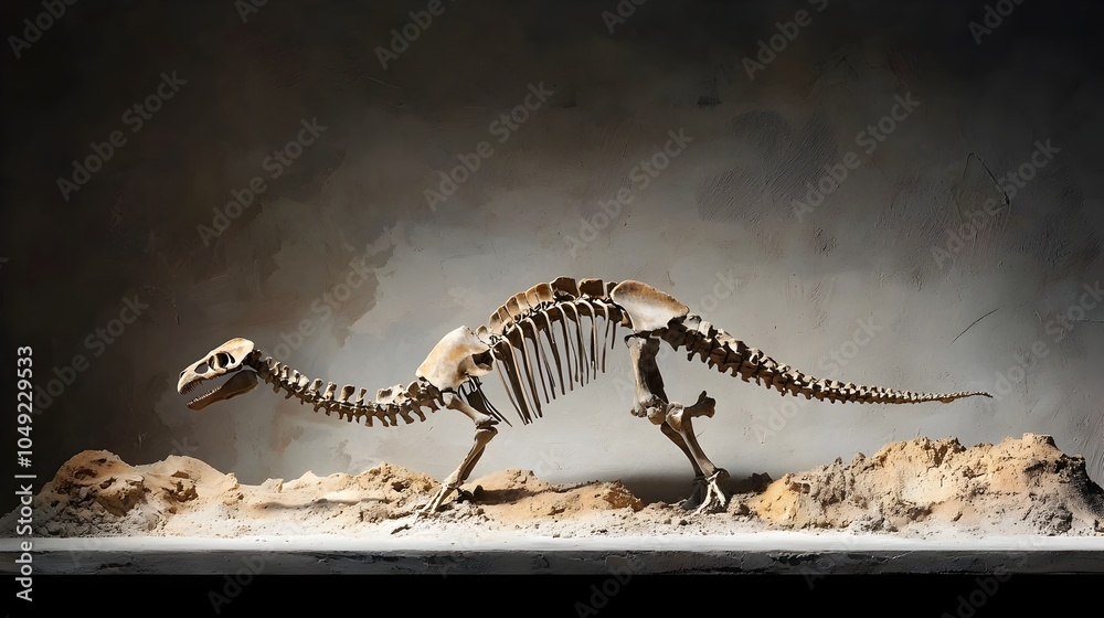Poster horizontally positioned sauropod femur fossil uncovered during an archeological dig providing valuab