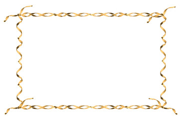 Decorative frame made of gold ribbon. On isolated transparent background.