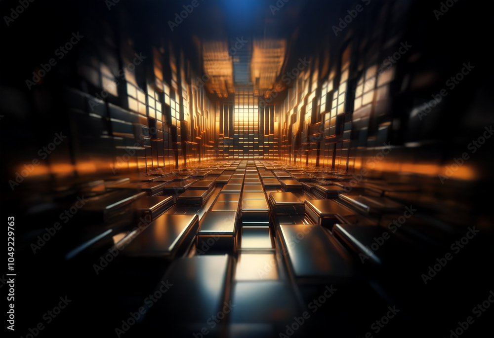 Aufkleber a dark, abstract, and symmetrical digital scene with glowing lights. the scene is made up of multipl