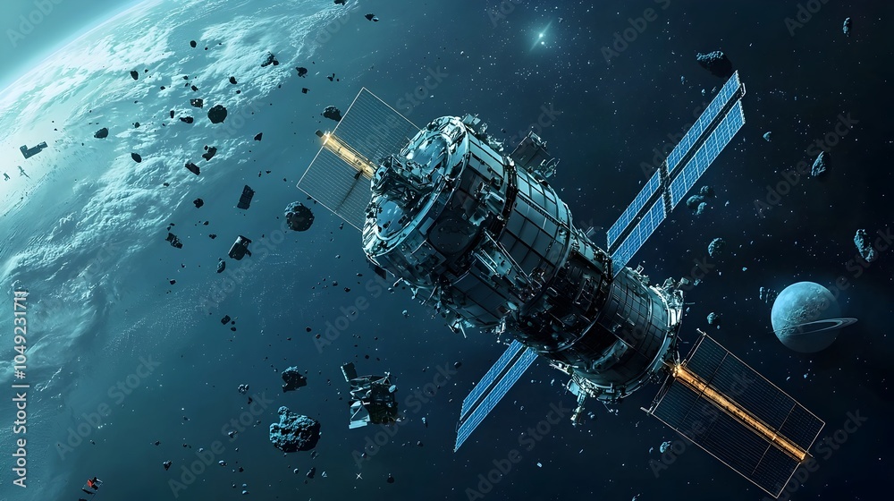 Aufkleber innovative futuristic space station with modular design focused on efficient debris management and e