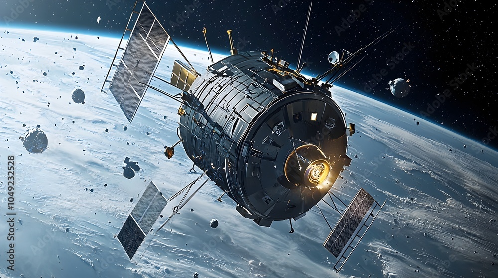 Aufkleber innovative satellite equipped with advanced net systems designed to capture and remove hazardous spa