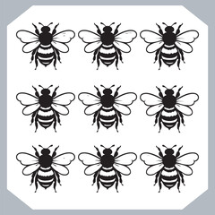 Bee simple logotype icon, Bee silhouette set collection, hand drawn Bee on white background