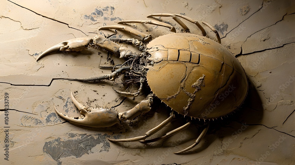 Aufkleber Intricate Fossil of an Ancient Horseshoe Crab Showcasing its Segmented Exoskeleton and Prehistoric Body Structure