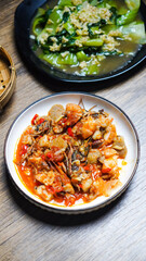 A plate of food with shrimp